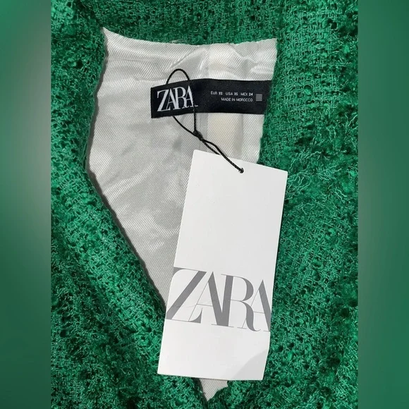🆕(NWT) ZARA Bloggers Fav Green Tweed Double Breasted Cropped Blazer. Size XS - Picture 13 of 16